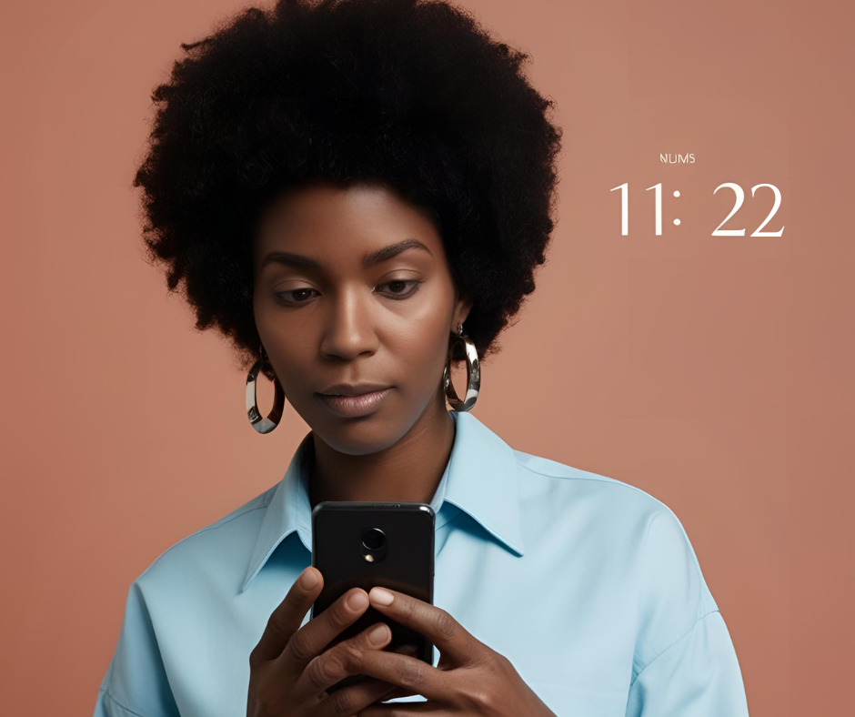 Individual seeing 11:22 on her phone